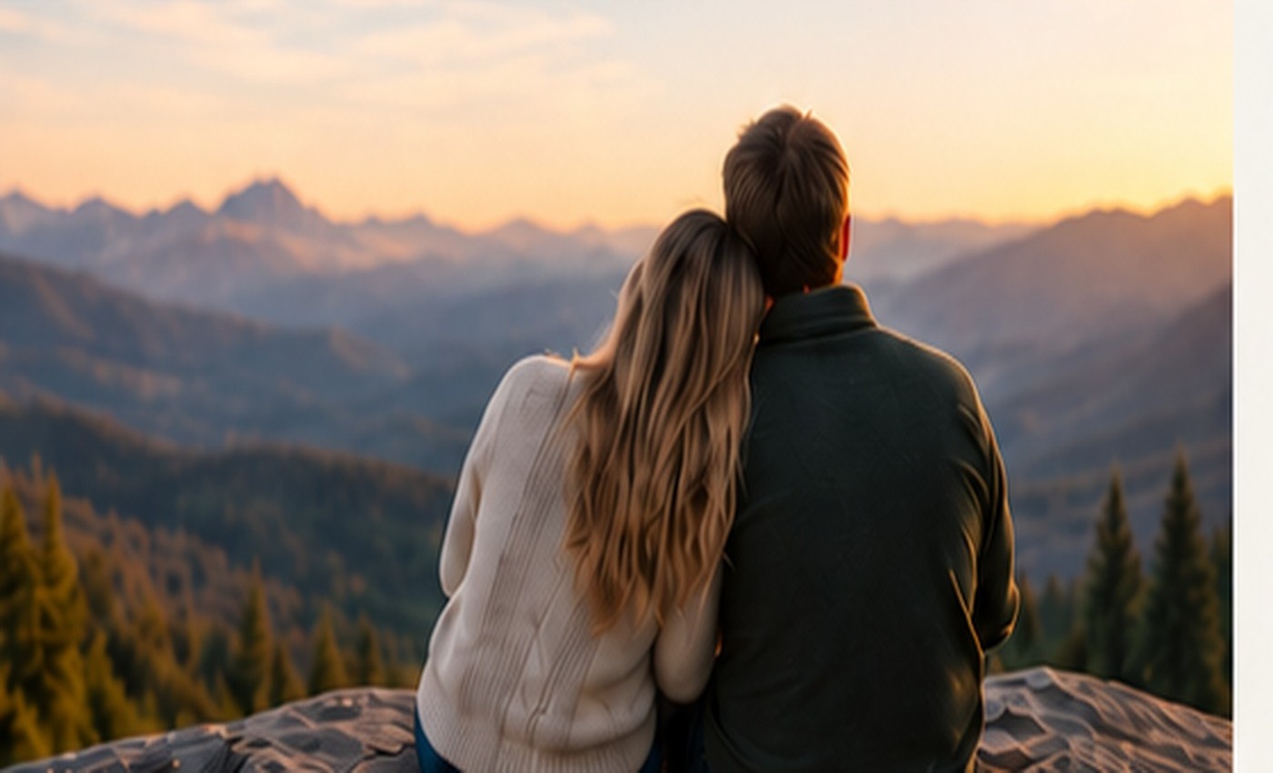 Couple sitting together overlooking the mountains